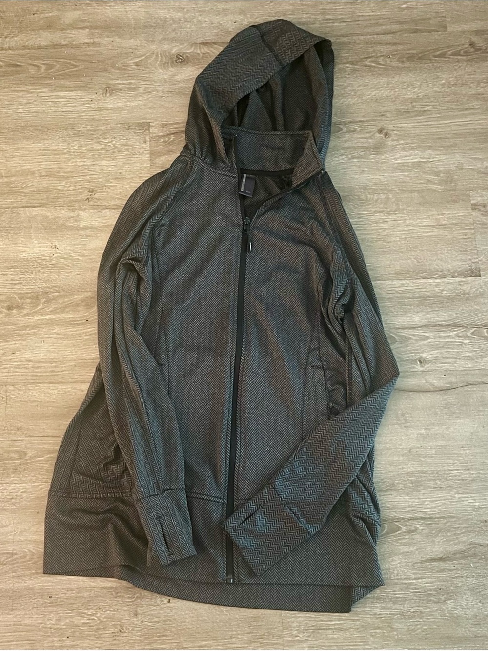 Mondetta Herringbone Full Zip Hooded Athletic Jacket Grey Medium